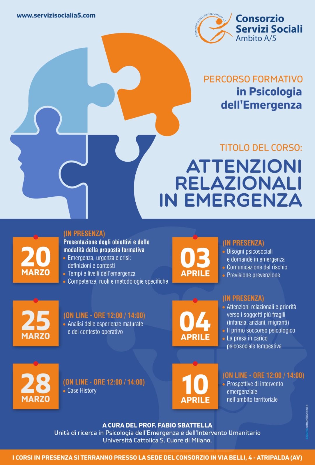 manifesto con Programma del corso psicologia emergenza ambito 5 Avellino
